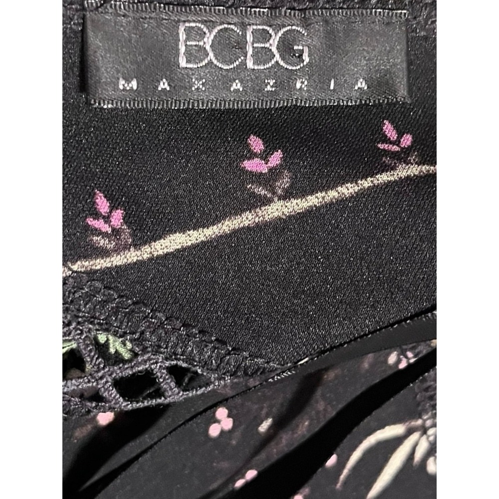 BCBG Max Azria Black Floral Stripe Halter Maxi Dress Crochet Trim Cutout Back - Picture 8 of 8